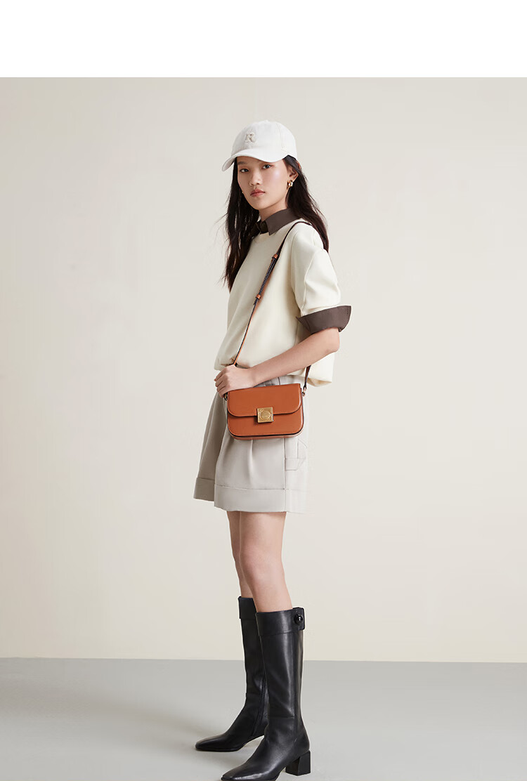 DISSONA Women's Handbag, Tofu-Shaped Shoulder Bag, Small Square Leather Crossbody Bag, Valentine's Day Gift, Brown - Small Size 6