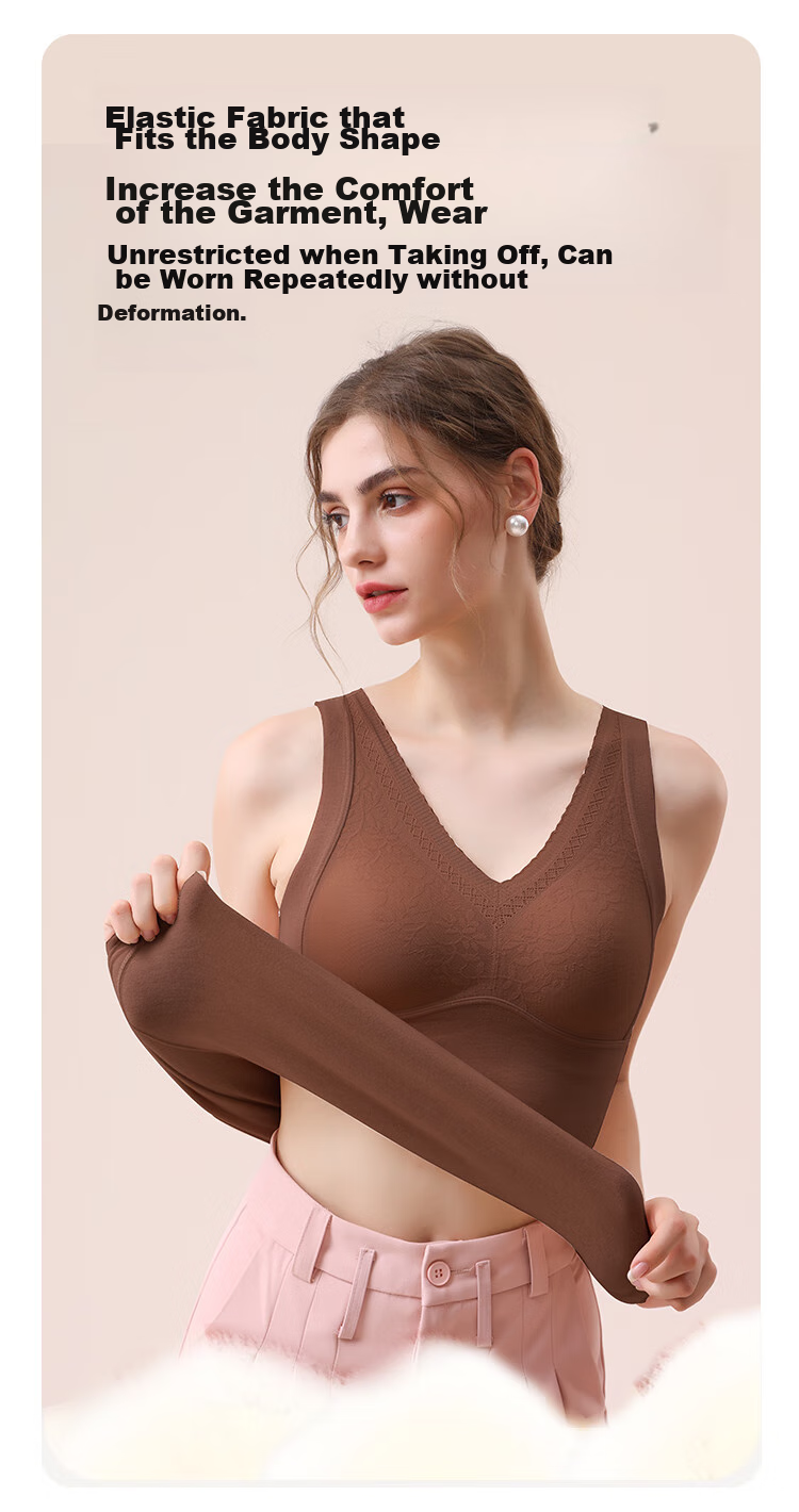 MiiOW Thermal Underwear Vest for Women with Lace Trim And Built-In Bra Pads, Acrylic Camisole, No Bra Needed, Base Layer, Gray, XL 5