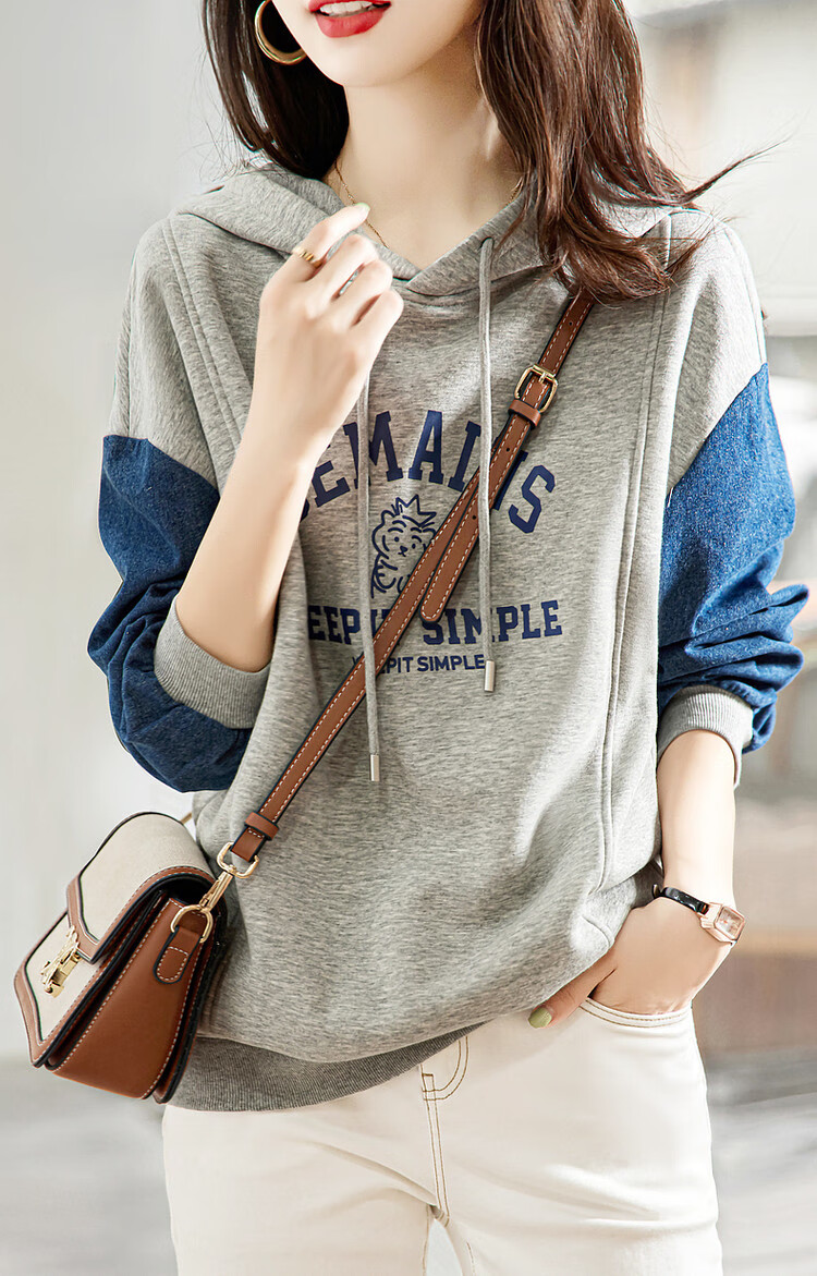 Dme [Letter Print Sweatshirt], Autumn Commuter Hooded Drop Shoulder Printed Long Sleeve, Slightly Elastic Loose Sweatshirt for Wome 10