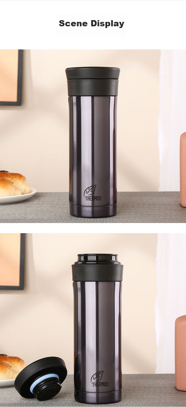 THERMOS Insulated Water Bottle, 470ml, High Vacuum Stainless Steel, for Outdoor Sports And Travel, with Tea Strainer, CMK-501 BKP 7