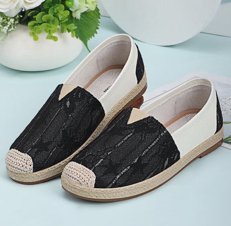 BUSHEYUAN Casual Women's Shoes Middle-aged and Elderly Mom Shoes Comfortable Breathable Old Beijing Cloth Shoes Women 510-7097 Black Size 37 10