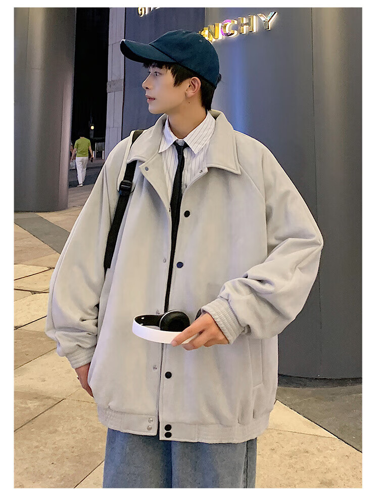 Dingfengbaoluo Men's Jacket, Summer Casual Loose Trendy Suede Coat, American Baseball Style YM9921, Black, 3XL 10
