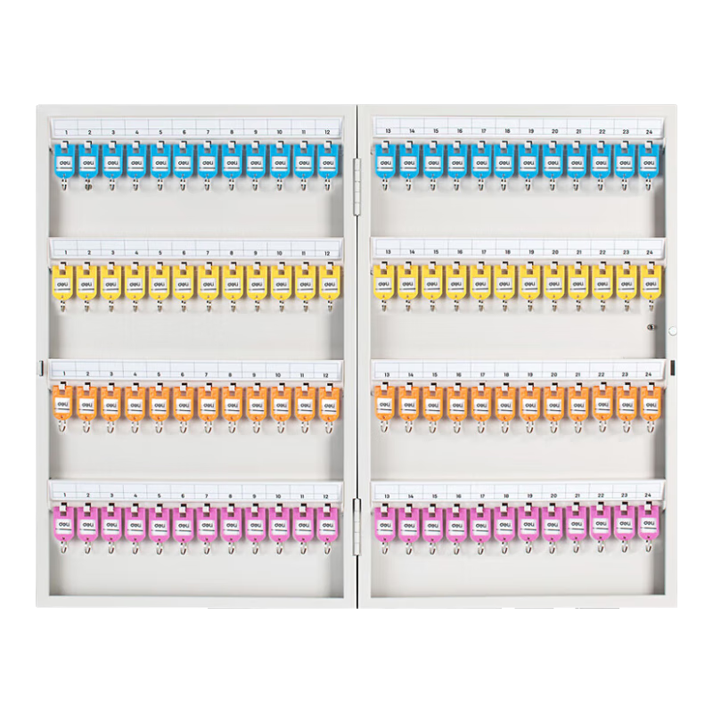Deli 96-Slot Four-Row Lockable Safe Key Management Box/key Case/emergency Key Cabinet Wall-Mounted/with Key Tags, Multi-Color Key Storage Safe Box