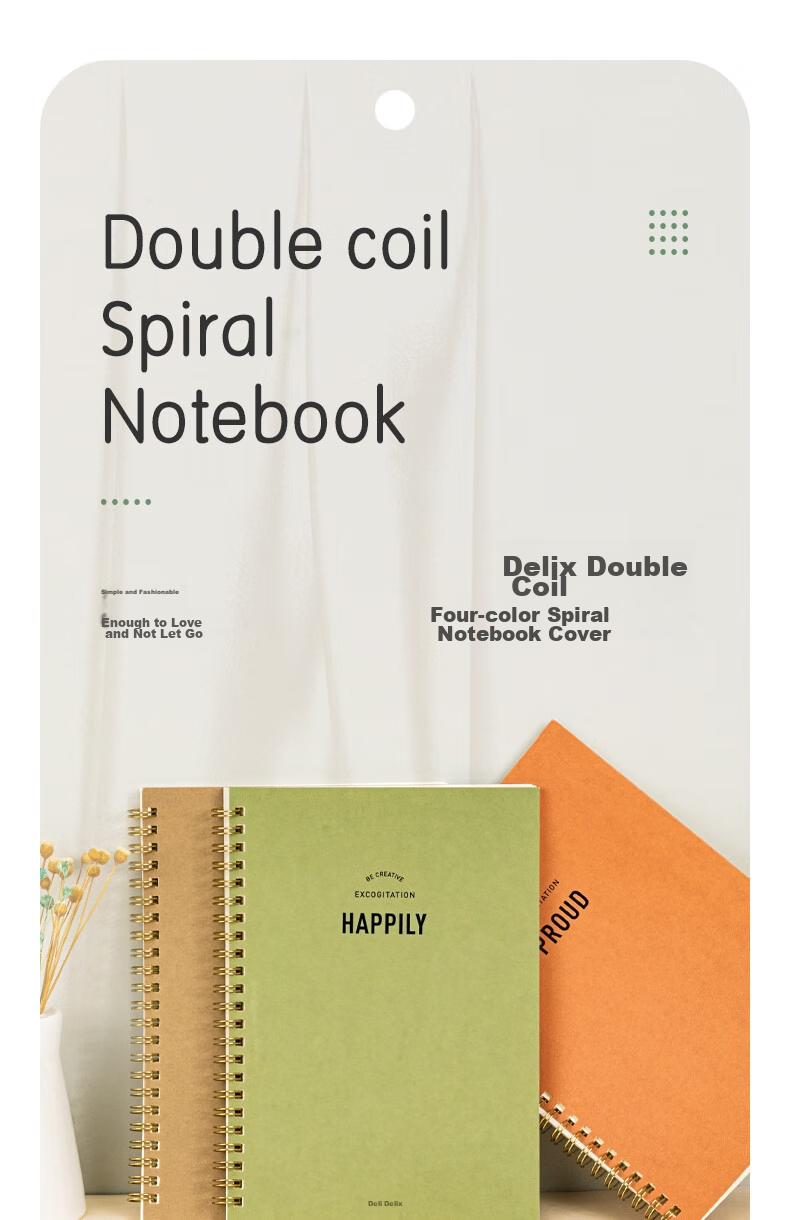 Deli 4 A5 Notebooks / 60 Sheets Simple Retro Series Spiral Notebooks, Spiral-Bound Notebooks, Journal, Error Correction Book, Student Exam Preparation LA560 1