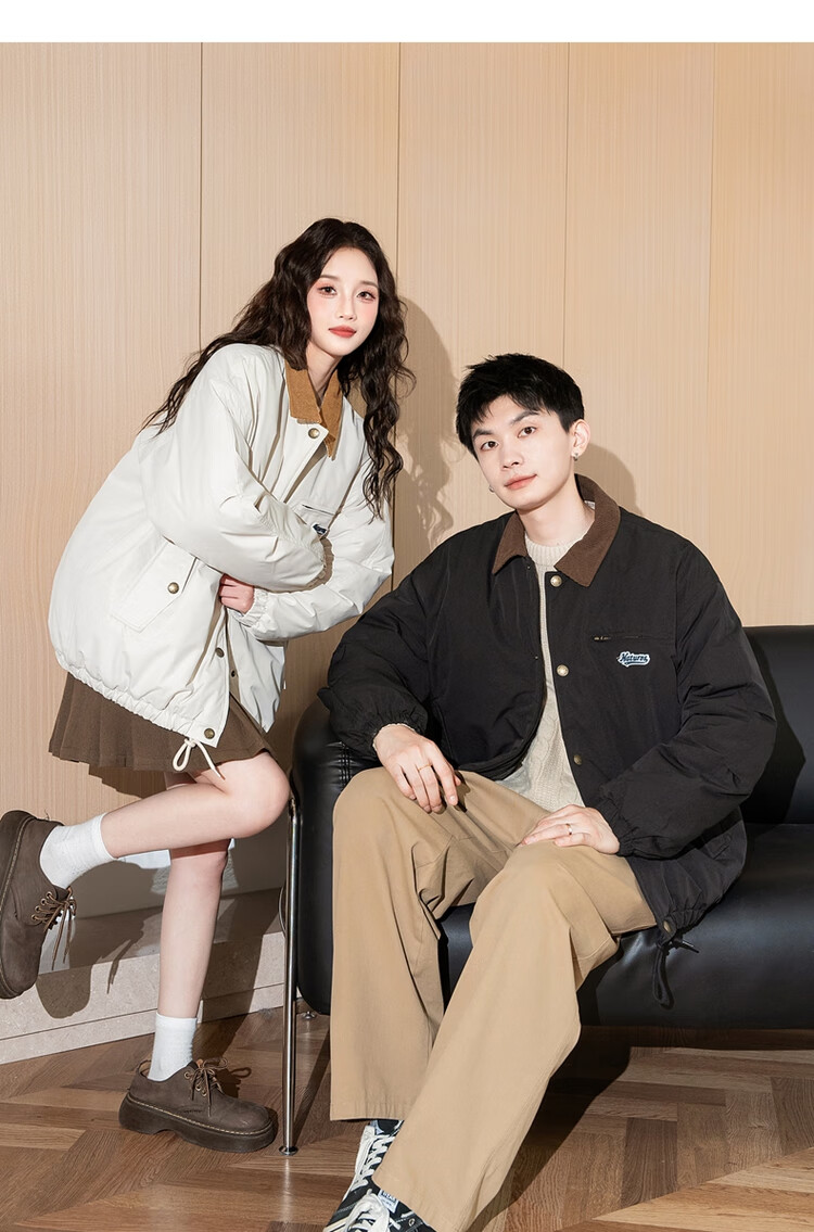 TonLion 2024 Couple's Cotton Coat, Lapel Corduroy Contrasting Color Men's And Women's Cotton Jacket, Men's Style/black, M 4