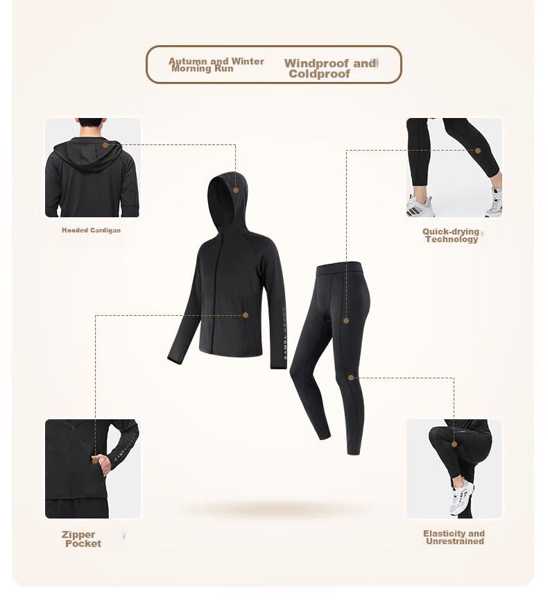CAMEL Men's Sports Set, Five-Piece Fitness Outfit, New Long-Sleeve And Long Pants, Quick-Dry Running Basketball Training Sportswear 6