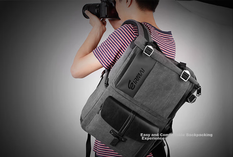 EIRMAI SD06 DSLR Camera Backpack, Photography Bag, Digital Mirrorless Camera Bag, Canvas Water-Resistant Travel Backpack, Suitable for Sony, Fuji, Canon, Nikon Camera Bags, Charcoal Black 11