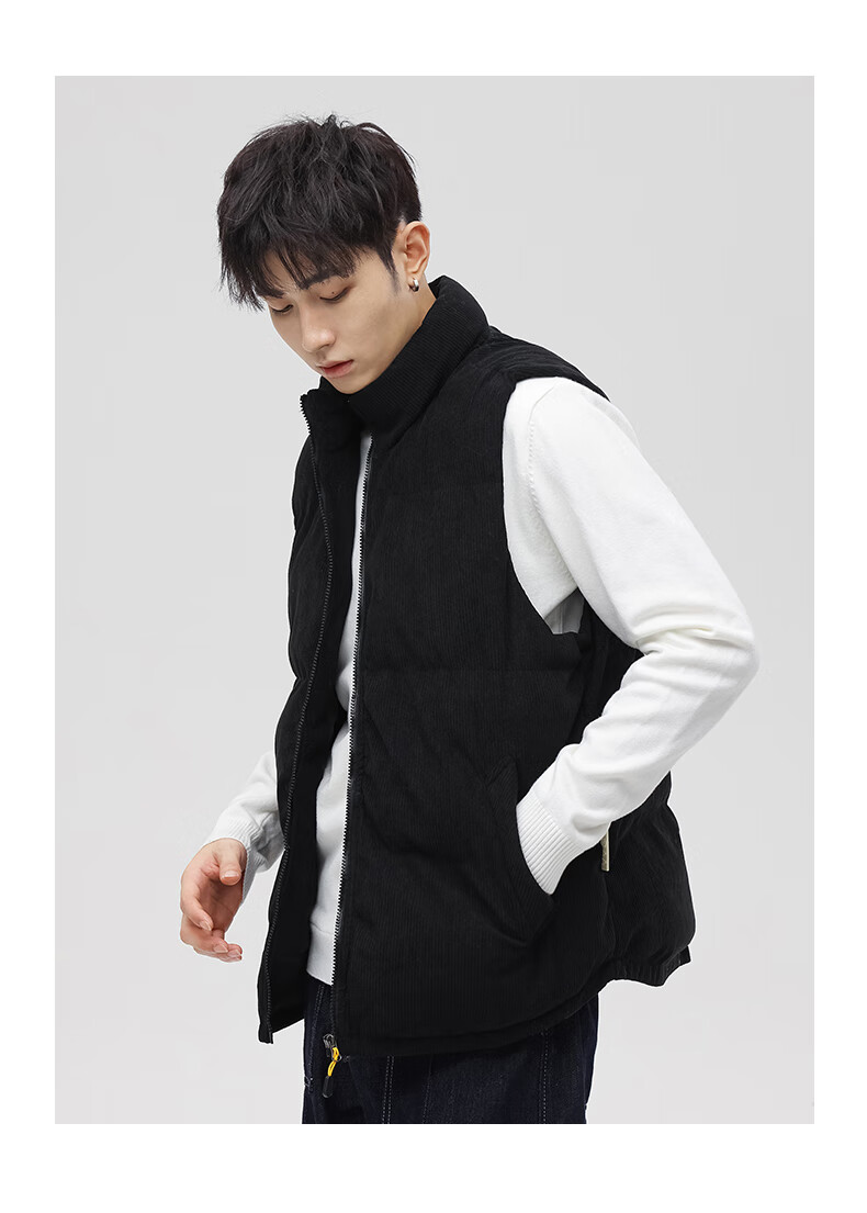 JEANSWEST Men's Spring Autumn Corduroy Loose Vest with Shoulder Bag Warm Jacket Dark Gray 3XL 3