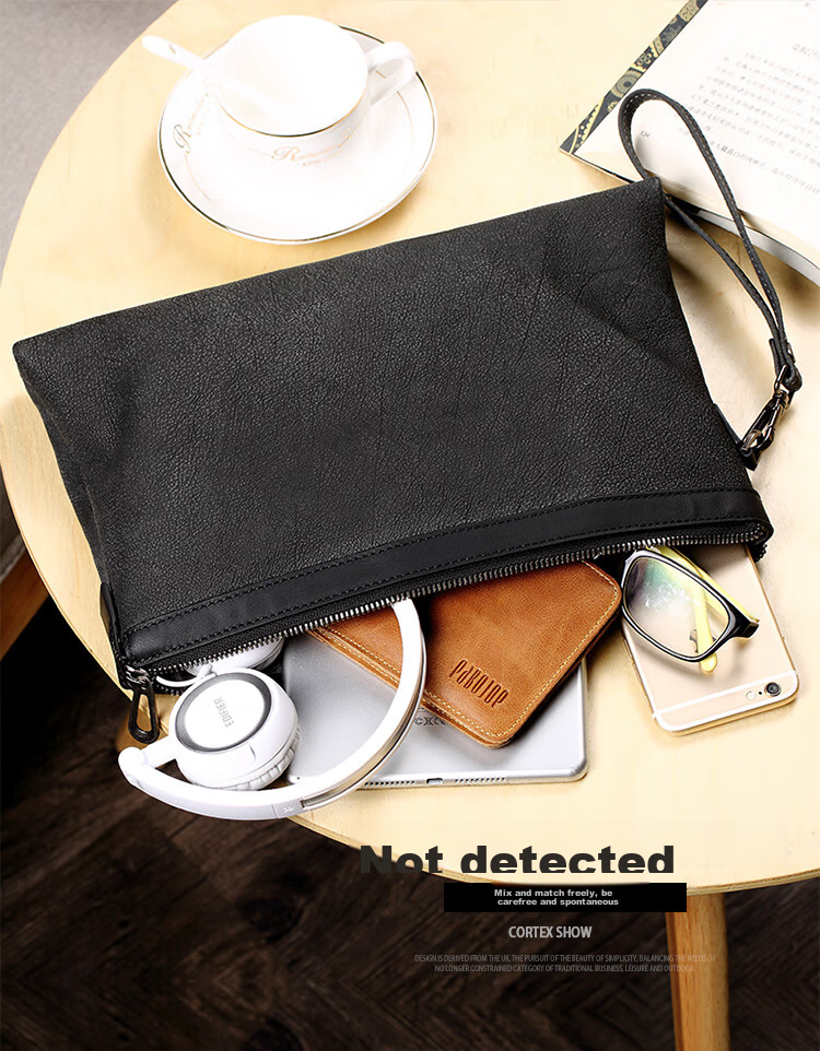 Pabojoe Men's Clutch, Top-Grain Leather Handbag, Fashionable Clasp Bag, Black Wristlet, Birthday Gift for Boyfriend 1