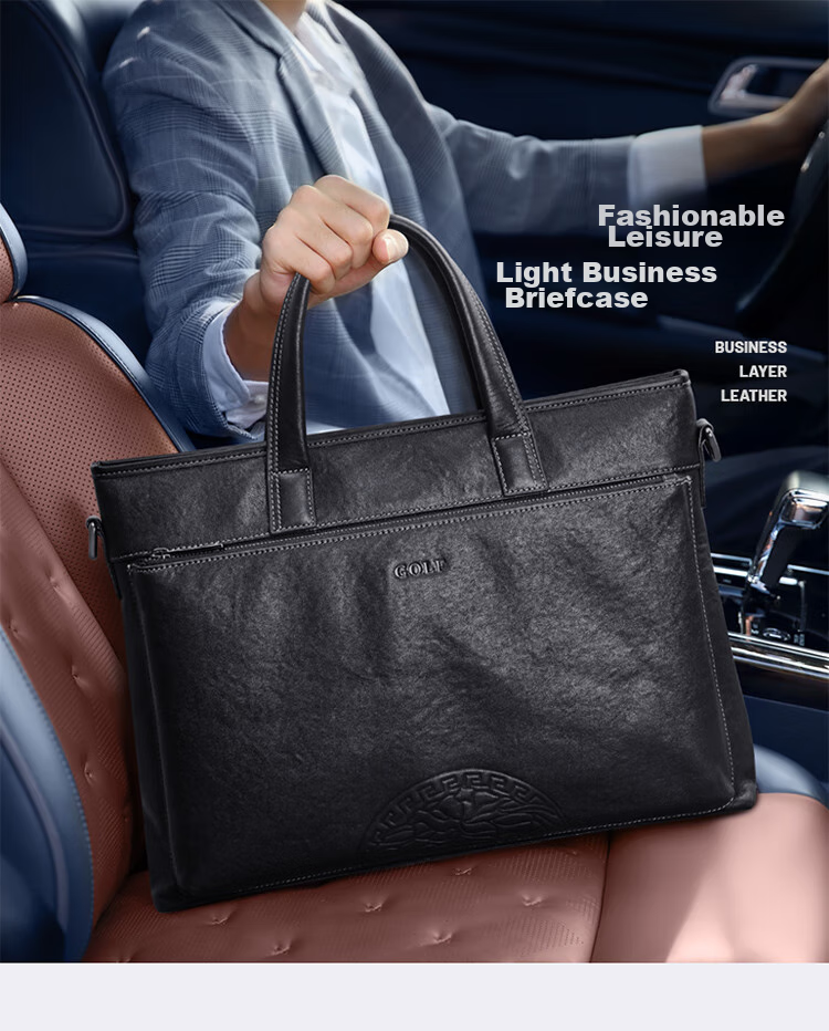 GOLF Business Briefcase, Men's Top-Grain Leather Handbag, Men's 15-Inch Laptop Bag, Briefcase, Father's Day Gift 1