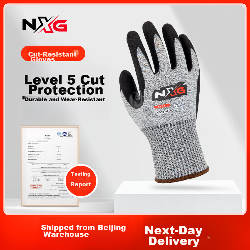 NXG Level 5 Cut-Resistant Gloves, Nitrile Coated Anti-Cutting Non-Slip Wear-Resistant Five-Finger Knife-Proof Work Protection X04-L Size