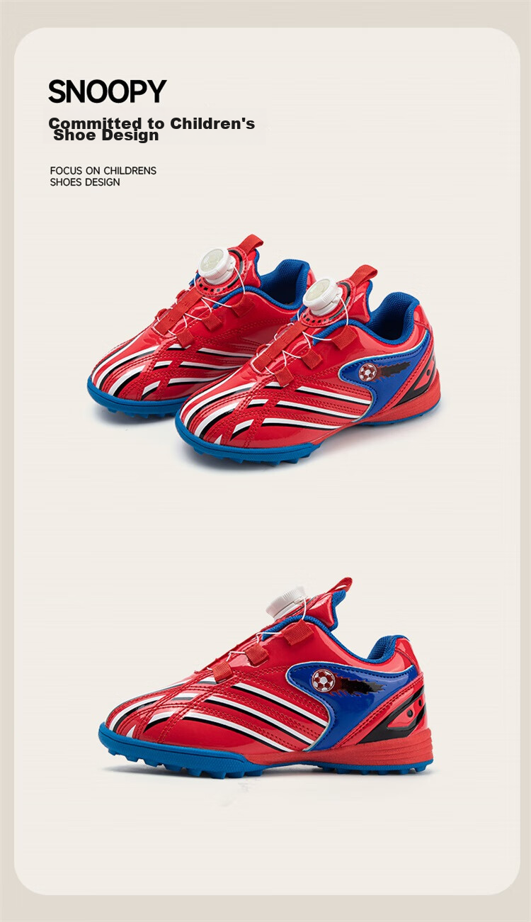 SNOOPY Children's Sports Shoes, Boys And Girls Wear-Resistant Soccer Shoes, Fashionable Cleats Training Shoes, 7899 Red, Size 37 14