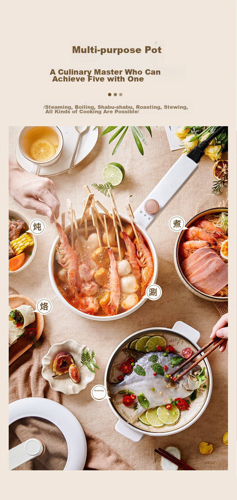 Bear Electric Cooking Pot, Multi-Functional Steamer And Hot Pot for Instant Noodles, Dorm Small Electric Pot 2.5L All-In Steaming And Cooking with Steamer Basket, Electric Steamer Pot for Steaming, Boiling, Frying And Stir-Frying DRG-Q25W2 3