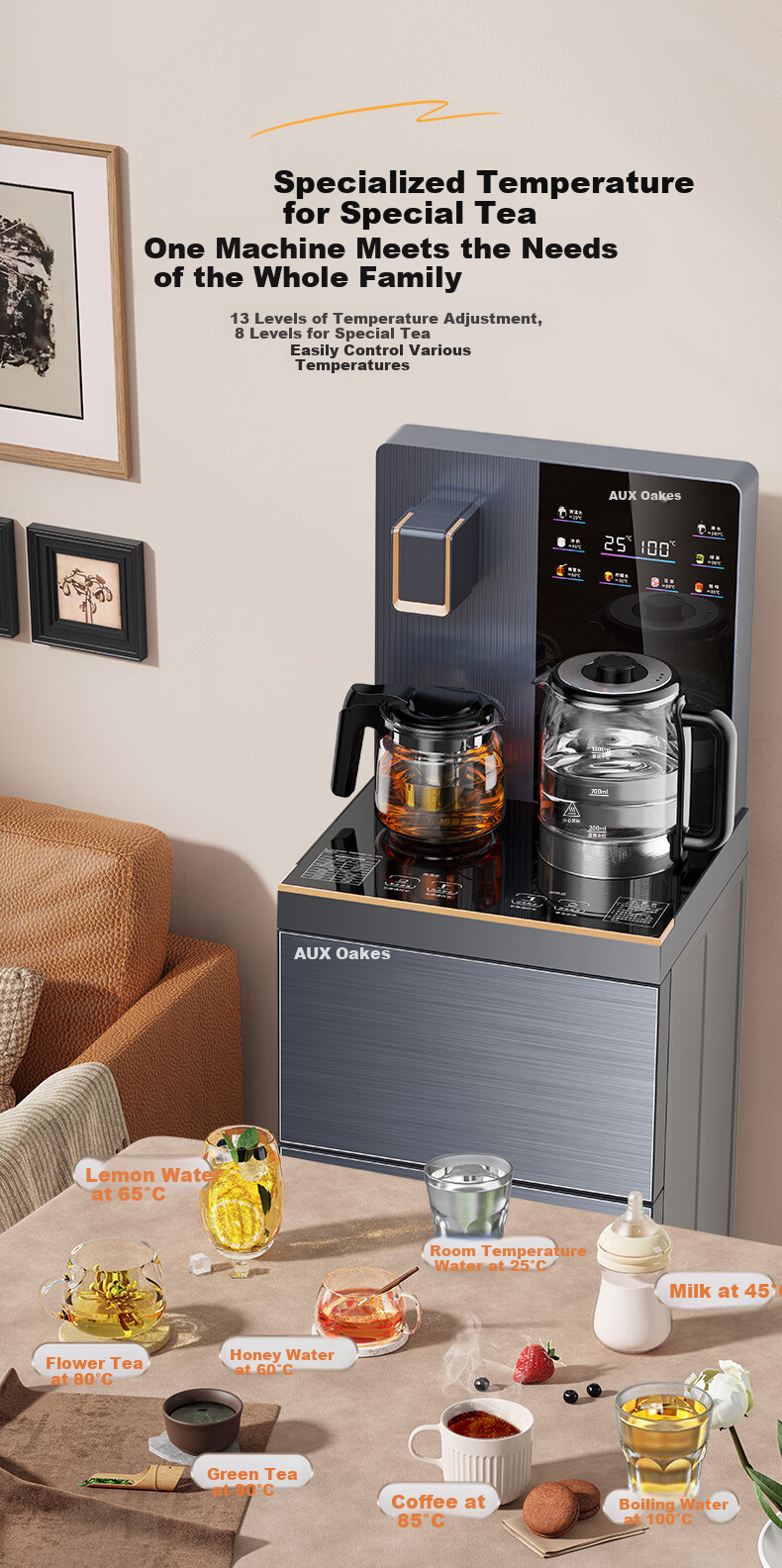 AUX Newly Upgraded Heightened Model, Electric Kettle with Water Outlet at Bottom for Dust Prevention And Splash Protection, One-Touch Control, Dual Temperature Display, Large Screen, Hot And Warm Tea Bar Machine YCY-55 10