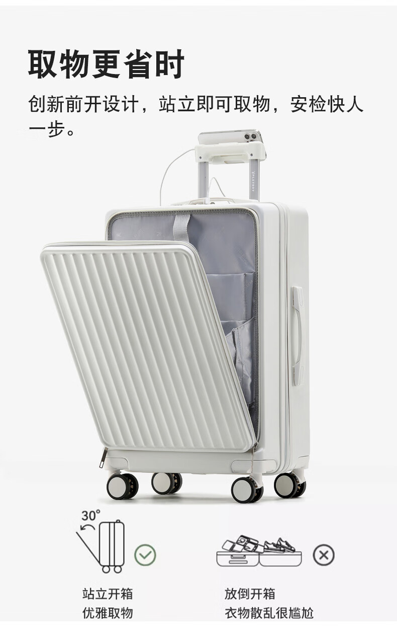 Huahuagongzi Front-Opening Multifunctional Trolley Suitcase for Women And Men, Business Travel Password Lock Luggage, 24-Inch White 3