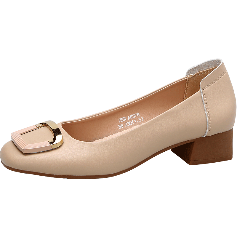 ZHR Women's Shoes, Shallow Mouth Flats, Spring And Autumn Thick Heel Commuter Mom Leather Shoes, 2026 New Style Boat Shoes for Women AH378, Apricot Color, Size 40