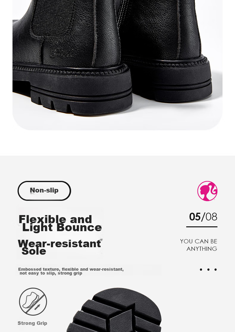 Barbie Children's Boots, Girls' Short Boots, Spring And Autumn Single-Lined Martin Boots, Girls' Leather Shoes, Chelsea Leather Boots DA6566, Black, Size 33 9