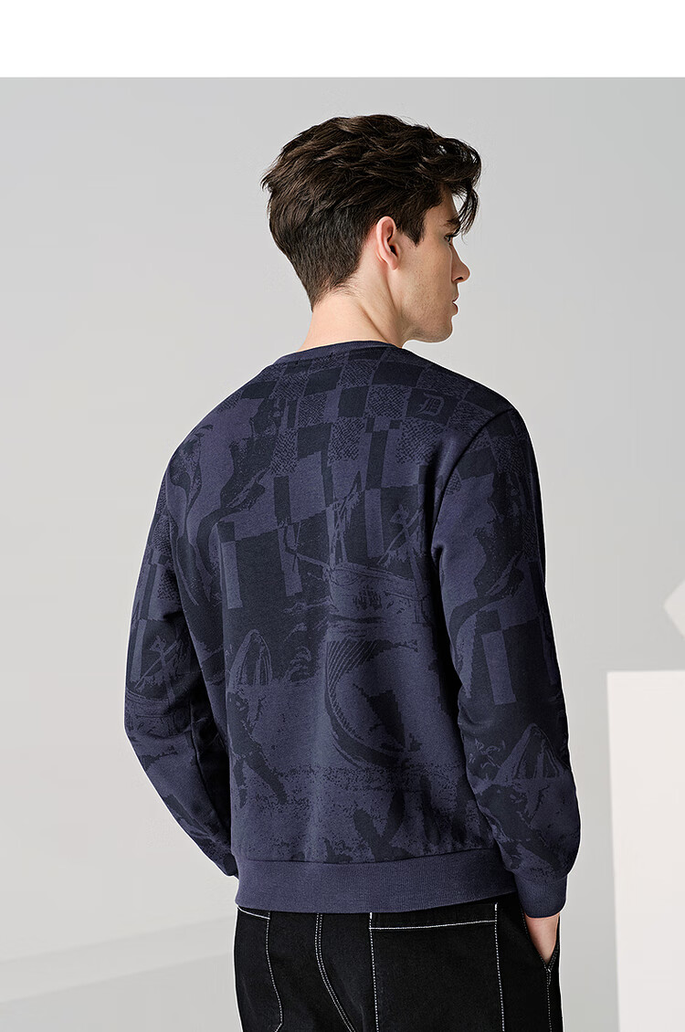 DANCING WOLVES [Fashionable Print] Autumn And Winter Dark Pattern All-Over Round Neck Casual Versatile Men's Sweatshirt, 803 Pure White, Size 180 7