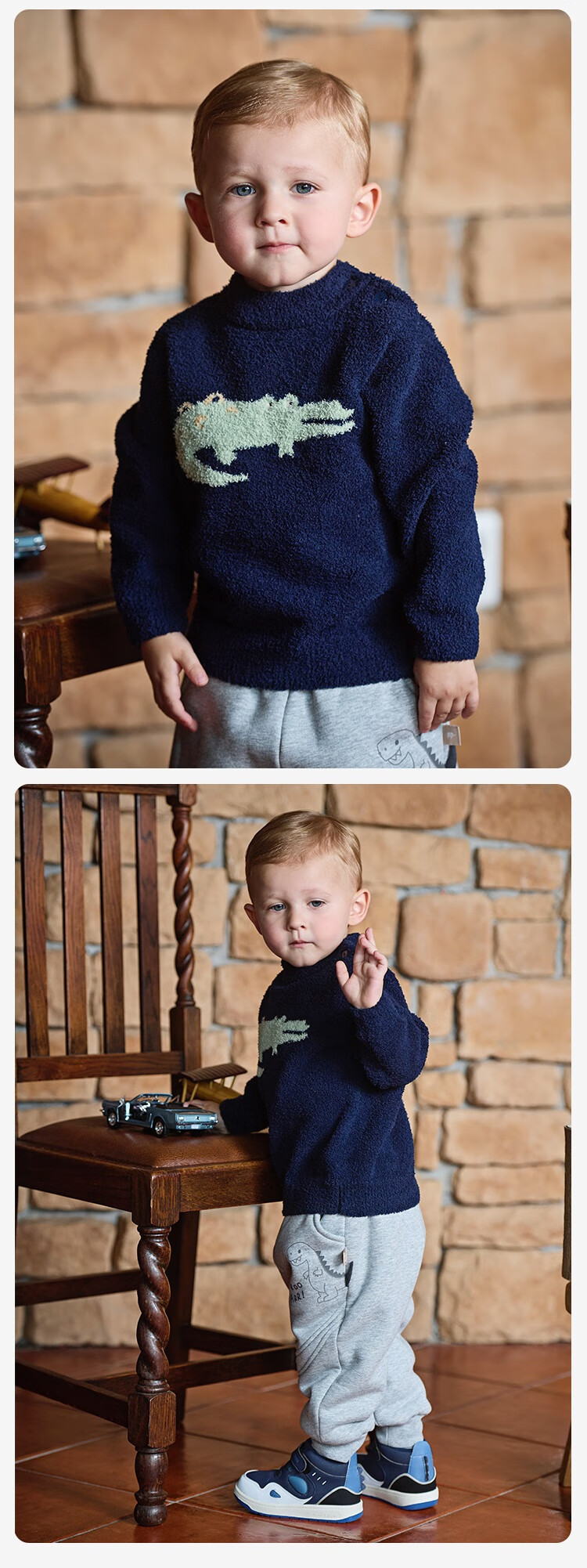 DAVE & BELLA Kids Sweater Autumn Winter Boys Velvet Pullover Girls Half Turtleneck Top with/without Shoulder Buttons 1