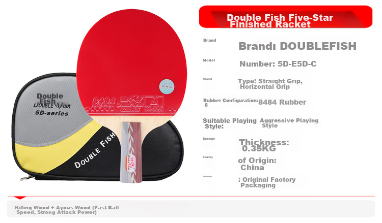 DOUBLE FISH Table Tennis Racket Double Pair Set Straight Handle Penhold Grip 4D Four-Star Soldier Table Tennis Racket 2 Pieces with 6 Balls Included 4