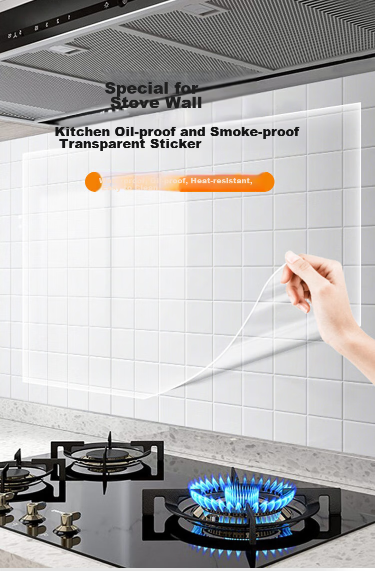 Jinlongxing Kitchen Oil-Proof Sticker, Cabinet Waterproof And Moisture-Proof Adhesive, Hanging Cabinet Wall Transparent Self-Adhesive Heat-Resistant Protective Film, 5 Meters 1
