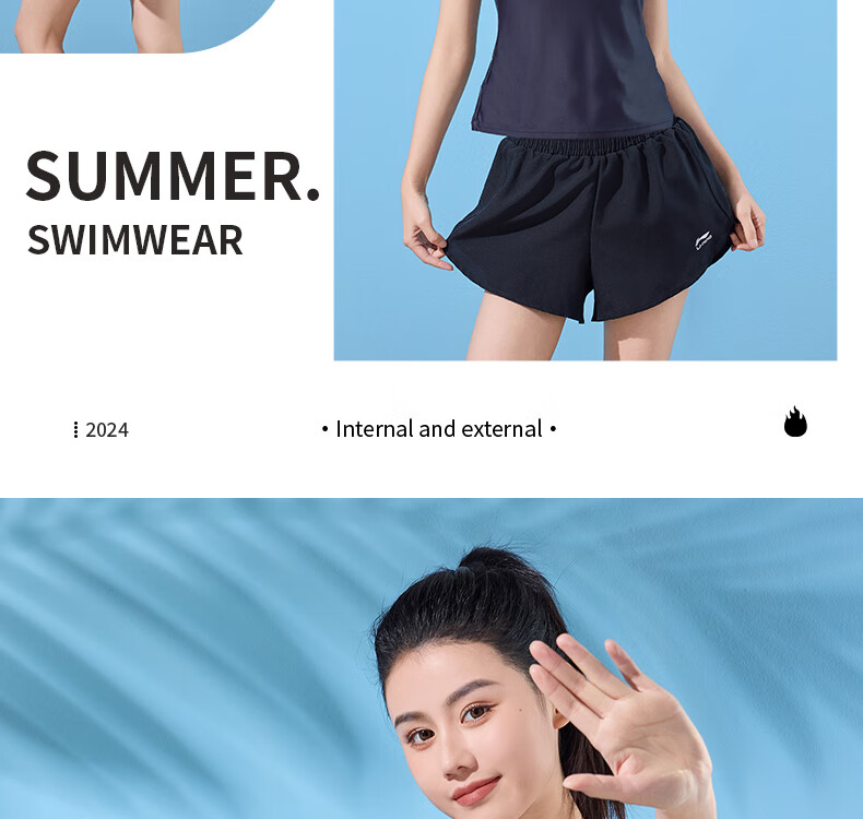 Li-Ning Women's Swimsuit, Sports Casual Fashion Two-Piece Boyshort Swimwear, Tummy Control Slimming Hot Spring Swimwear 482 Black And Red M 16