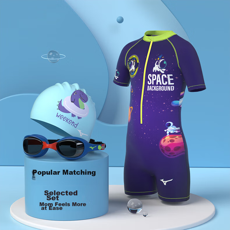 MIZUNO Kids Boys One-Piece Short Sleeve Surfing Swimsuit Student Training Quick-Dry Hot Spring Swimwear A1405 Planet 150 13
