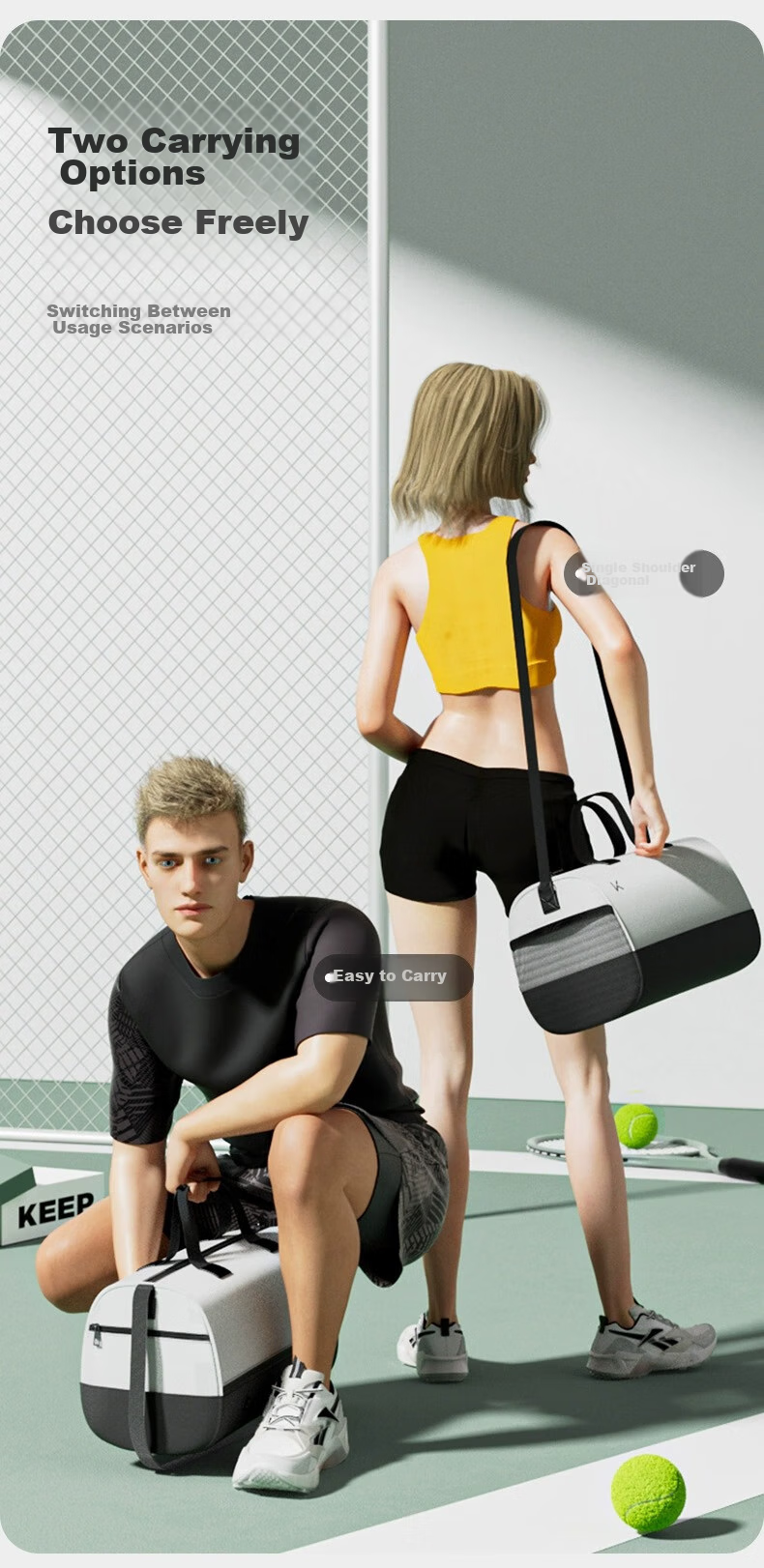 Keep Swimming Storage Bag with Dry And Wet Separation, Travel Fitness Bag for Men And Women, Sports Training Toiletry Waterproof Bag, White And Black 7