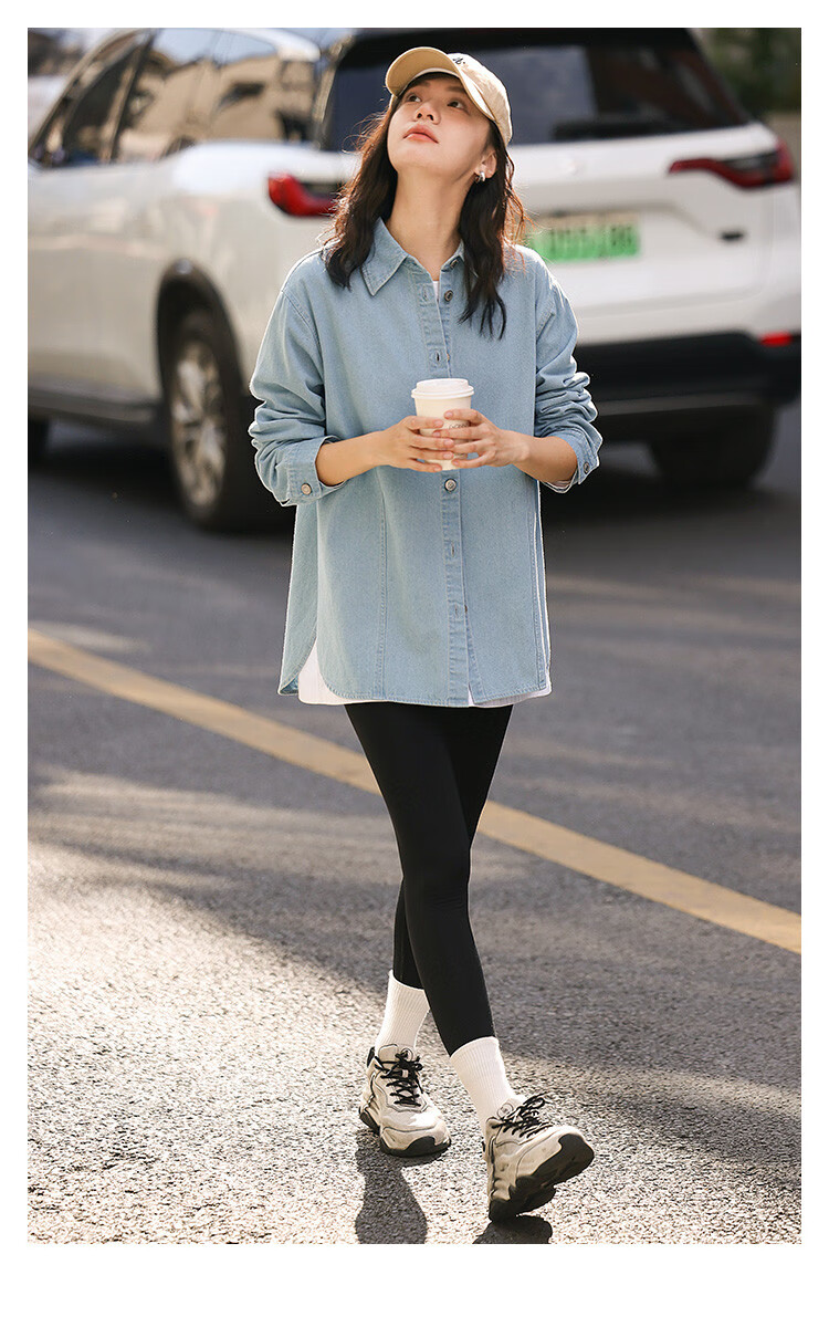 Dme [Light-Colored Denim Shirt] Spring And Autumn Youthful Age-Reducing Artistic Elegant Simple Basic Shirt for Wome 1