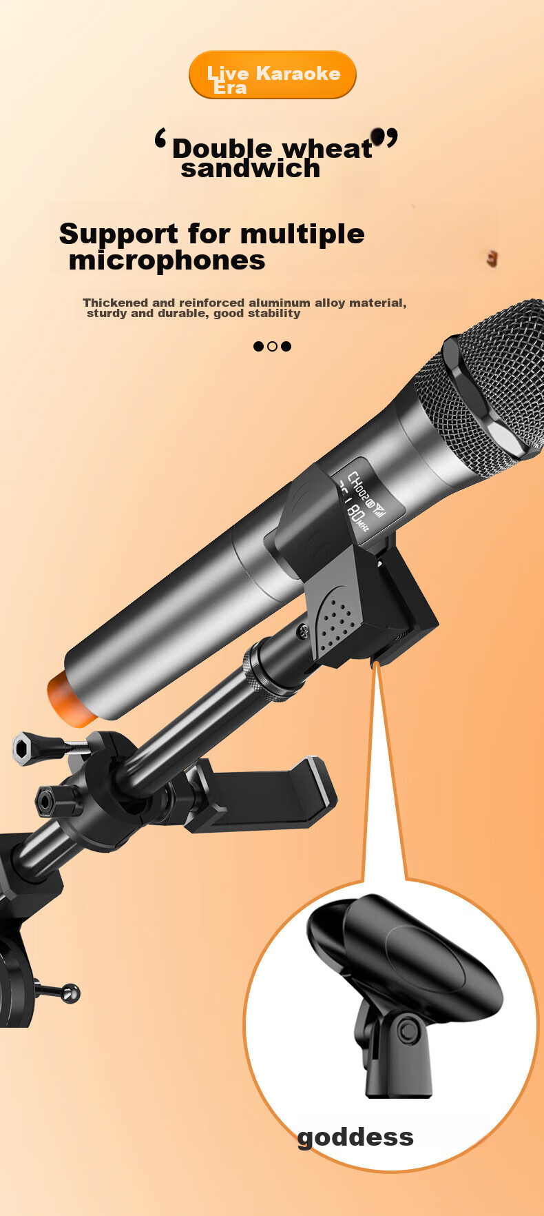 NINTAUS HY-106 Microphone Stand, Floor-Standing Live Streaming Steel Tube Body, Telescopic Tripod, Recording Stage Stand, Single Pole with U-Shaped Clamp, Butterfly Clamp, And Flat Clamp 4