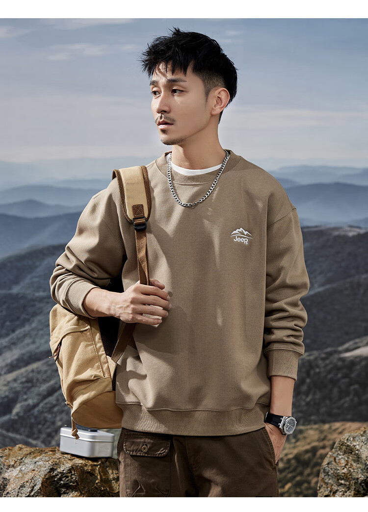 JEEP Spring And Autumn Round Neck Sweatshirt for Men, Loose Casual Sports High-End T-Shirt Top Outerwear 9