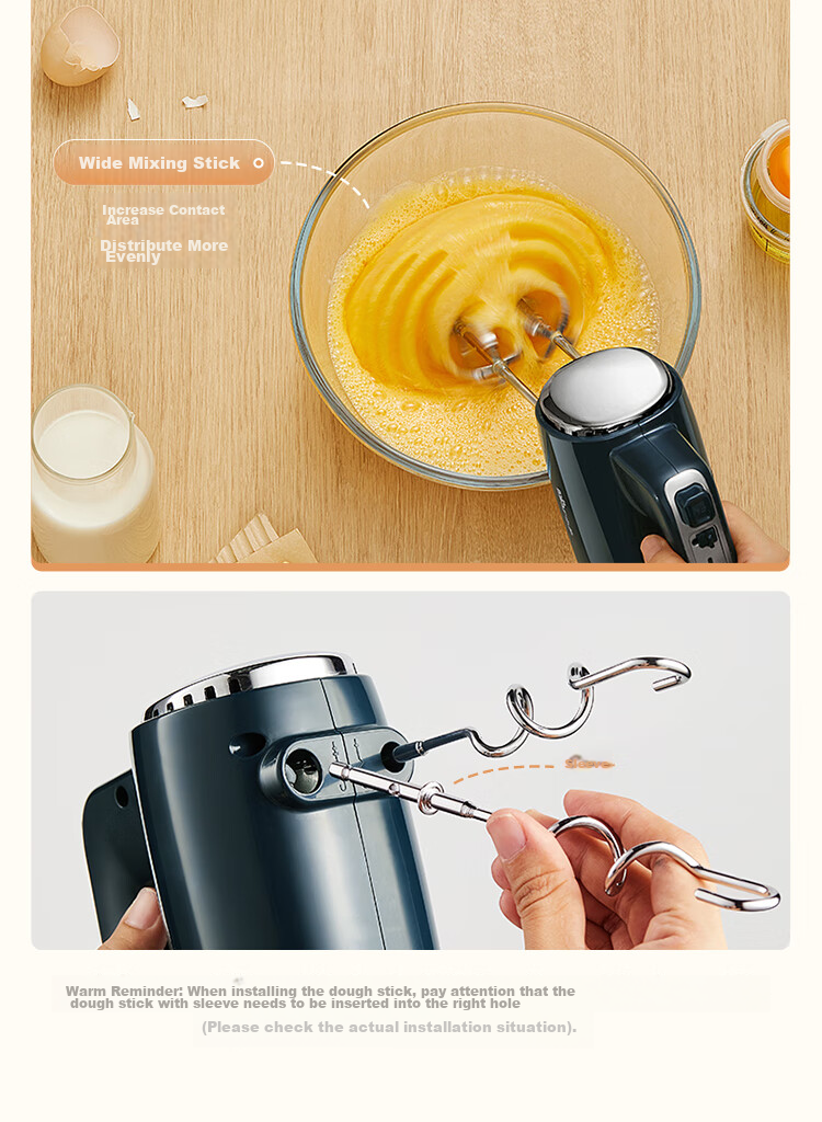 Bear Egg Beater, 304 Stainless Steel Whisk, Household Electric Egg Beater, Mini Cream Whipper, Handheld Automatic Mixer for Baking, DDQ-F01K3 6