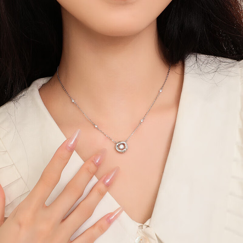 CHOW TAI SENG [Birthday Gift] Mobius Ring Silver Necklace, Dancing Heart Light Luxury Collarbone Chain for Girlfriend