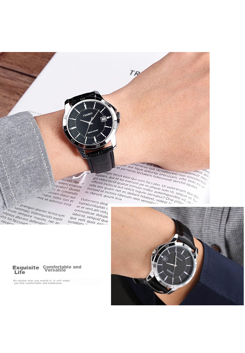 Casio Men's Watch, Business Commute Waterproof Three-Eye Pointer, Student Quartz Watch Gift for Boyfriend MTP-VT01L 12