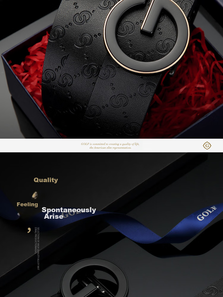 GOLF Men's Belt with Automatic Buckle, Double-Sided Cowhide Waistband, G-Buckle Letter Trouser Belt, Gift Box Packaging, Birthday Present for Boyfriend 2