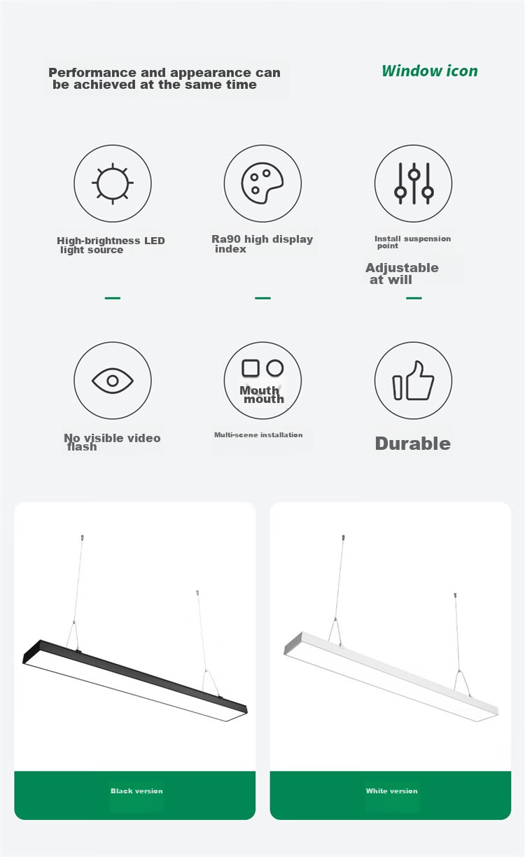NVC LED Pendant Light for Office, Mall, Shop, Minimalist Long Strip Light, Iron Art Lamp Body, Black Frame Spotlight, 50W Cool White 2