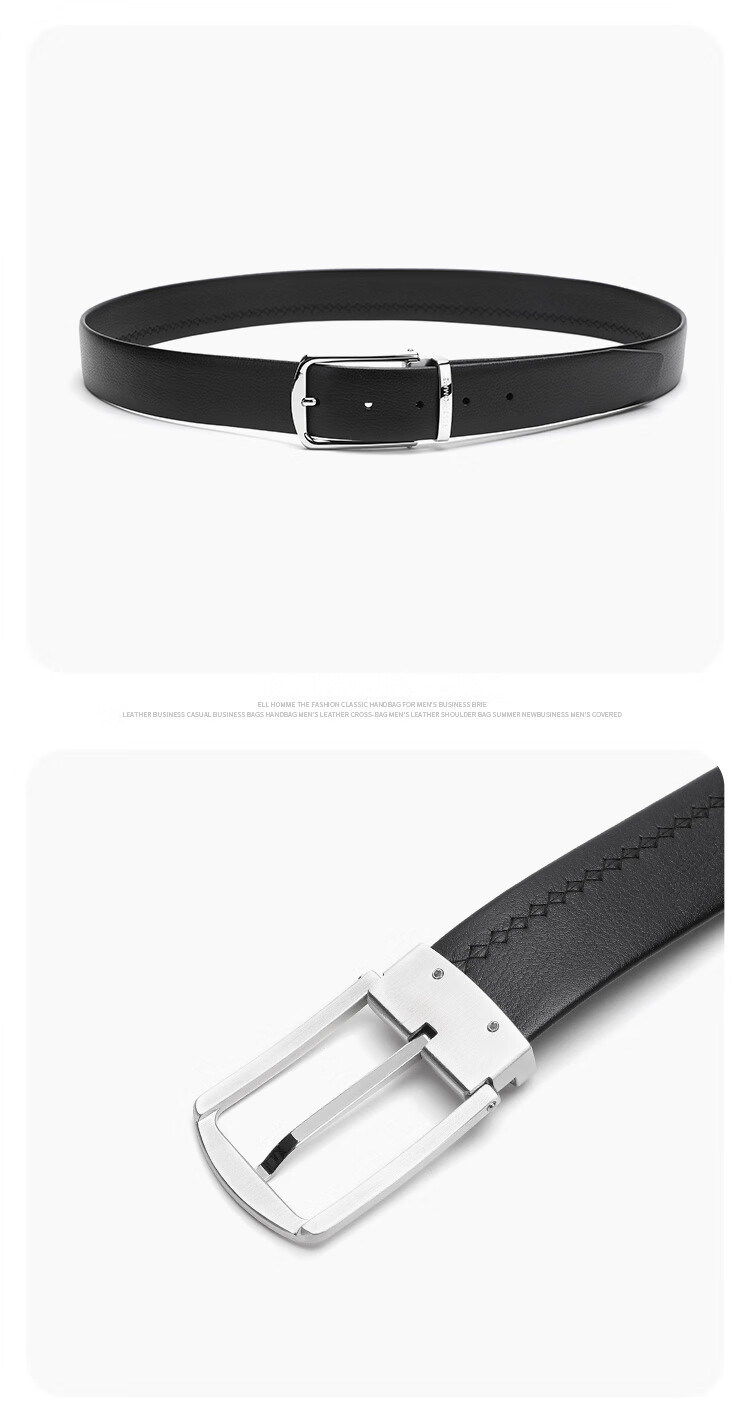 ELLE HOMME Men's Belt, Top-Grain Leather Buckle + Pin Buckle Belt, Stainless Steel Buckle Set, Birthday Gift for Me 11