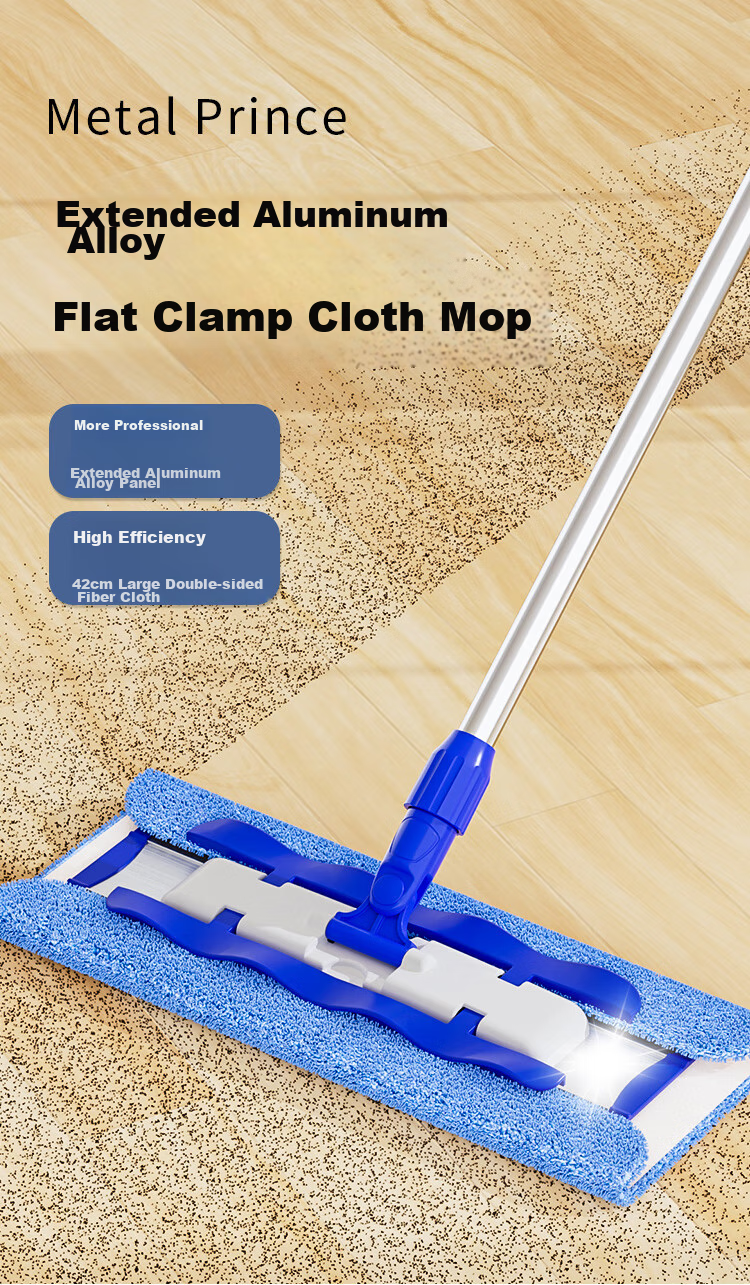 MR.SIGA Flat Mop, 42CM with 2 Cloths, 135CM Stainless Steel Handle, No-Hand Thickened Absorbent Mop Cloth 1