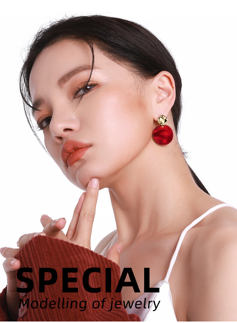 Qlady Red Earrings for Women, 2026 New Year Vintage Hong Kong Style Elegant Silver Stud Earrings, Women's Hoop Elegant Ear Jewelry, Gift 1