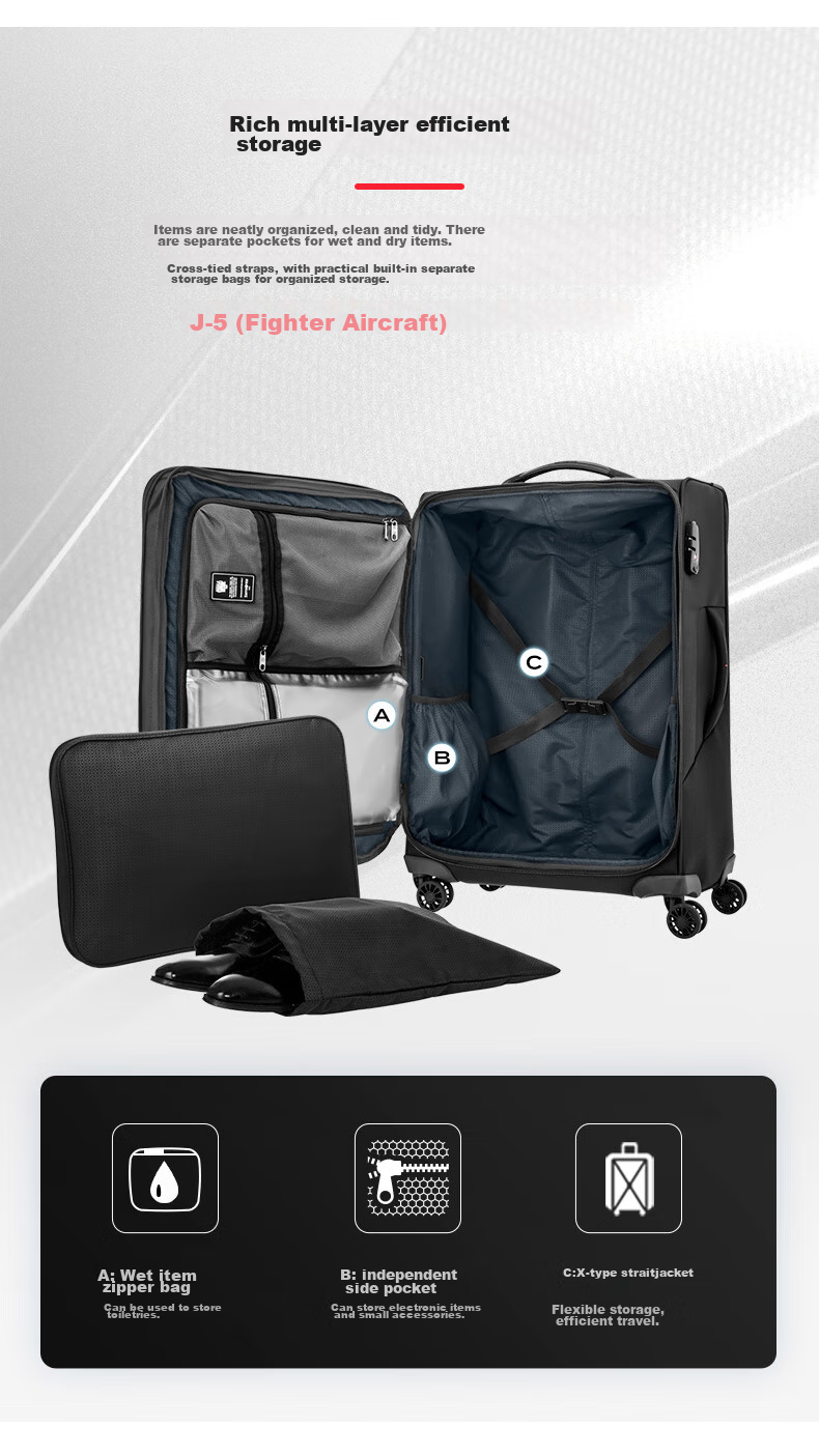 Xinxiuli Luggage, 25-Inch Trolley Suitcase, Business Soft Case, Expandable Travel Case, AZ7 Black Check-In Suitcase with Password Lock 5