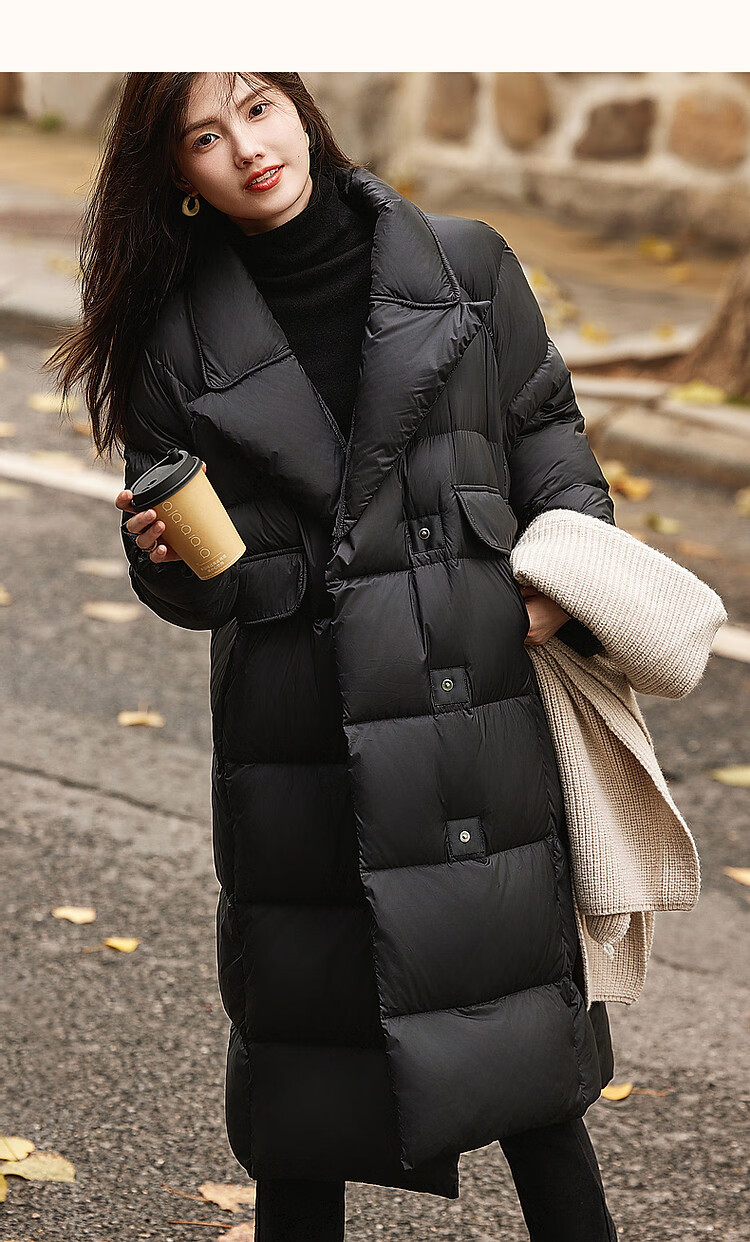 Dme [Love Little Stove] Winter Lightweight Fluffy 90% Duck down Jacket, Stylish Lapel Long Coat for Wome 8