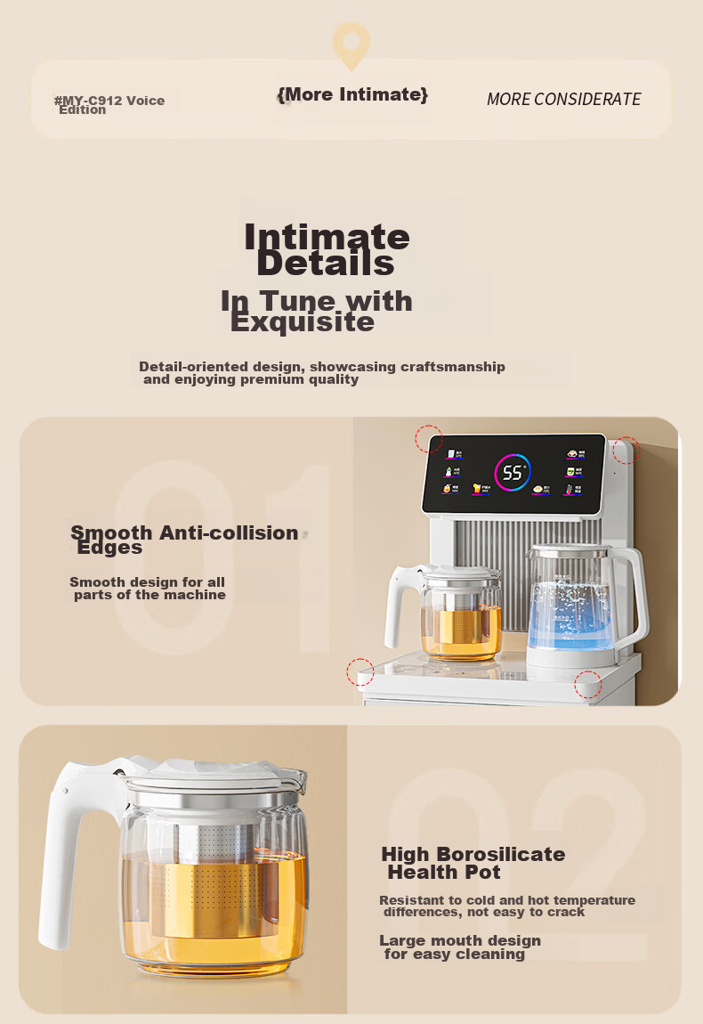 MeiLing Tea Bar Machine, High-End Smart Voice-Controlled Standing Water Dispenser with Bottom-Placed Water Tank, Automatic Hot And Cold Model MY-C912 (Voice Control Version), White 21