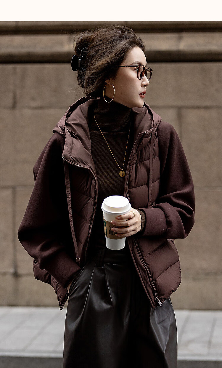 Dme [Stay in The Sunroom] Winter Lightweight Hooded 90% Duck Down Patchwork Knit Air Layer Women's down Jacket 15