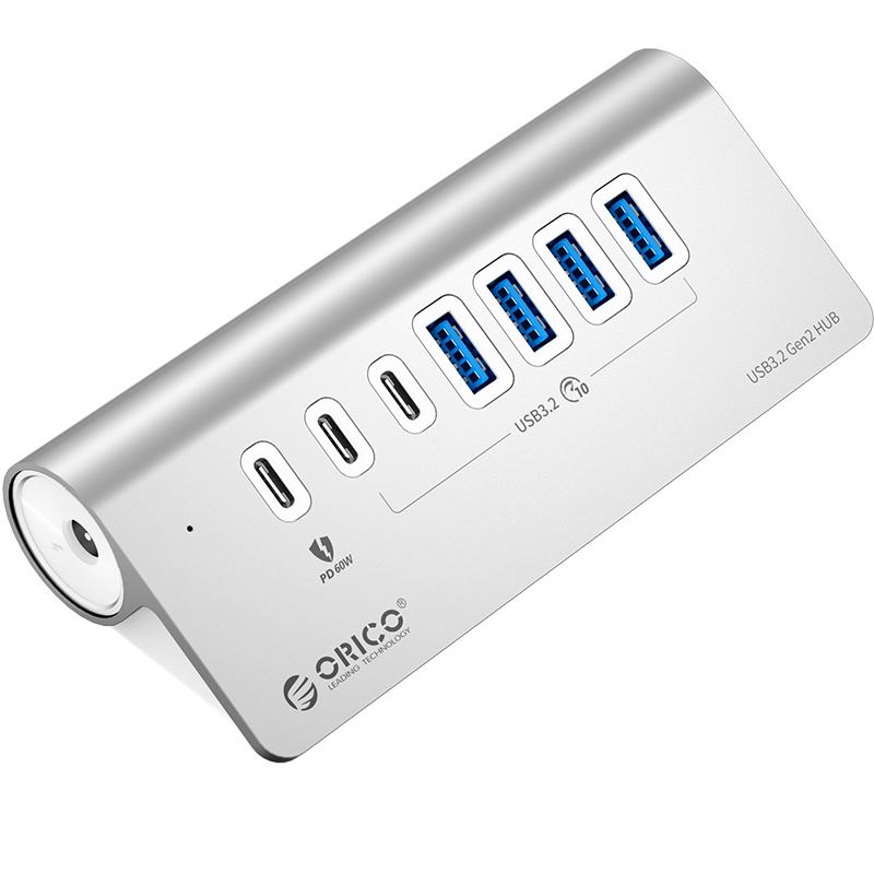ORICO USB 3.2 Gen2 Type-C Aluminum Alloy Docking Station 7-Port Hub with Independent Power Supply for Desktop Computer M3U4C3-G2-10