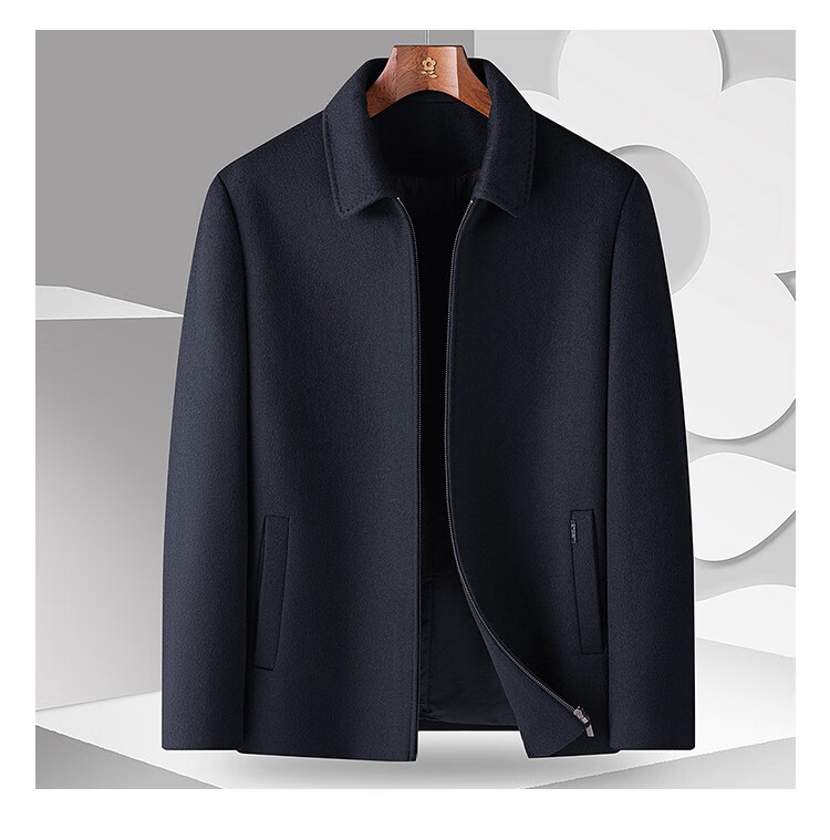 MONTAGUT Men's 100% Wool Double-Sided Woolen Jacket with Lapel Collar Business Warm Coat Navy Blue Size 54 1
