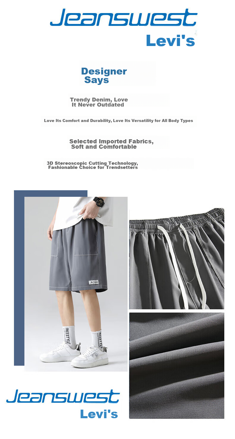 Jeanswest Men's Shorts, 2026 Summer Thin Style, Knee-Length Casual Pants, Cool Versatile Loose Simple Comfortable, Dark Gray, Size L 1