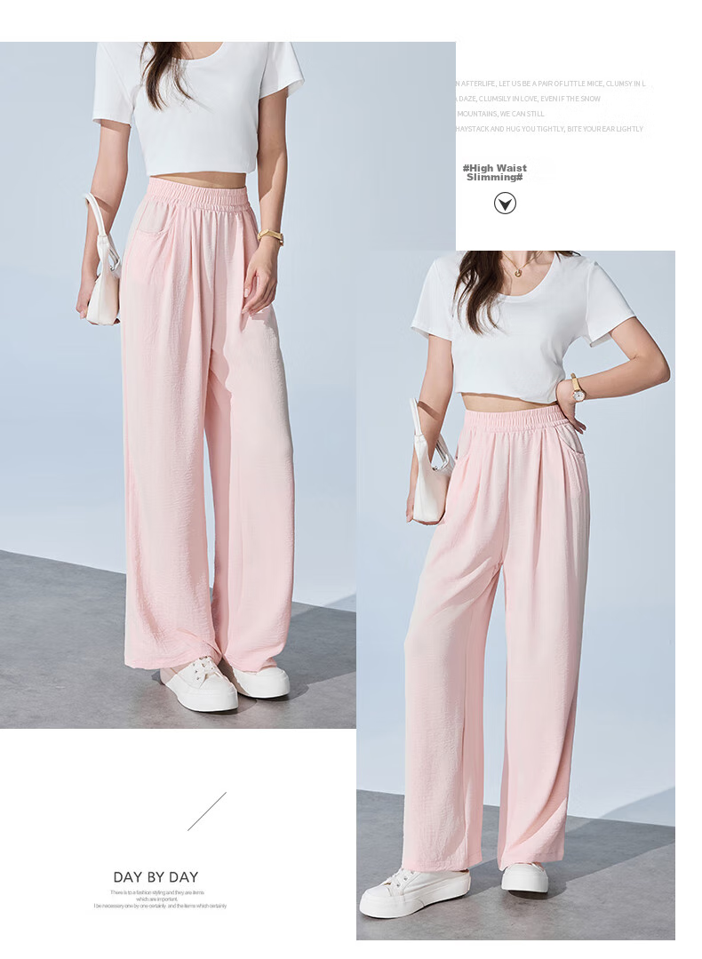 XUEXIMAN Wide-Leg Pants for Women, Summer Lightweight Japanese-Style Cool Pants, Loose-Fitting Slimming Versatile Casual Pants, Quick-Dry Trousers for Wome 10