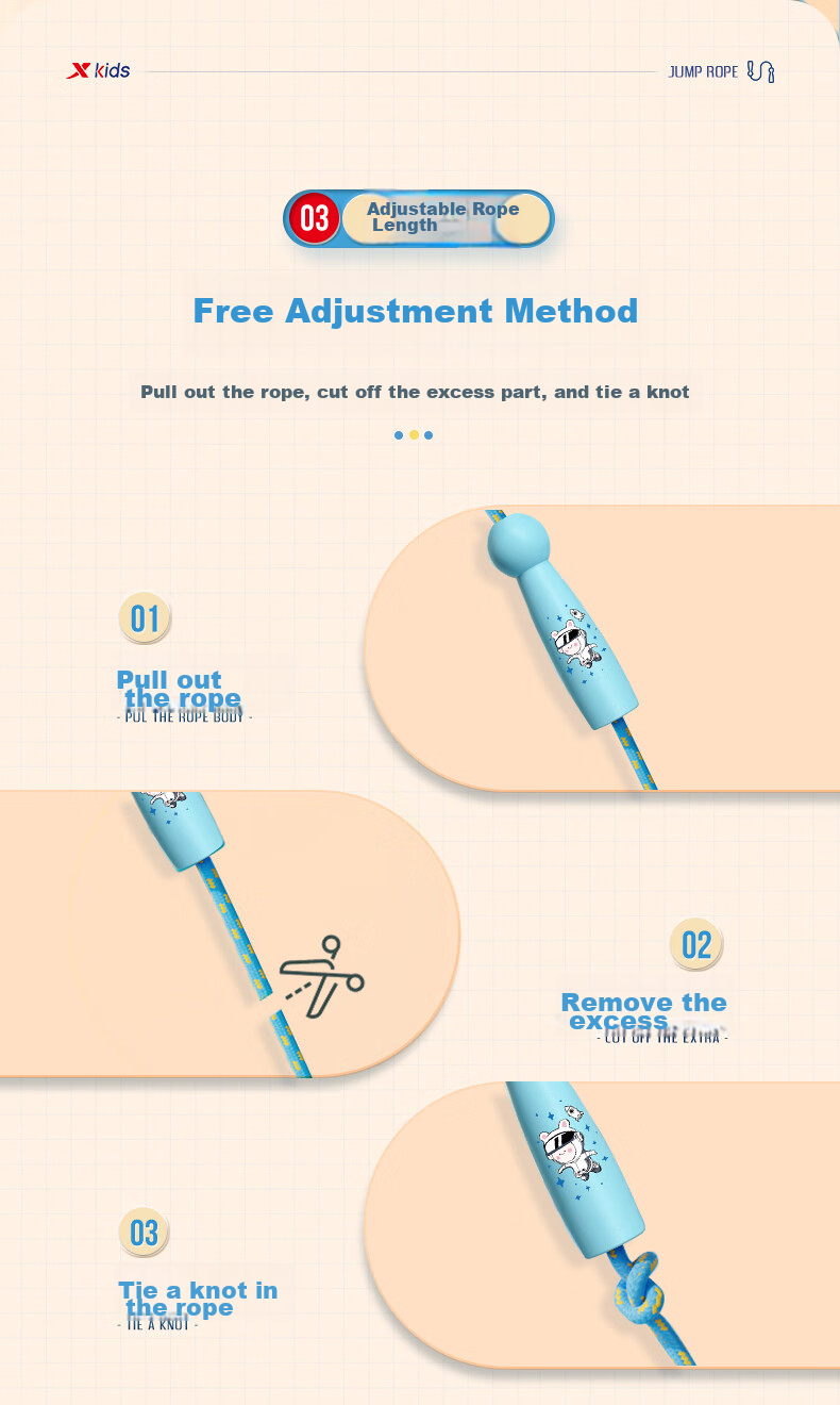 XTEP Children's Jump Rope for Kindergarten, Elementary School Students, Beginners, Physical Training, Adjustable Fitness Rope, Pink 19