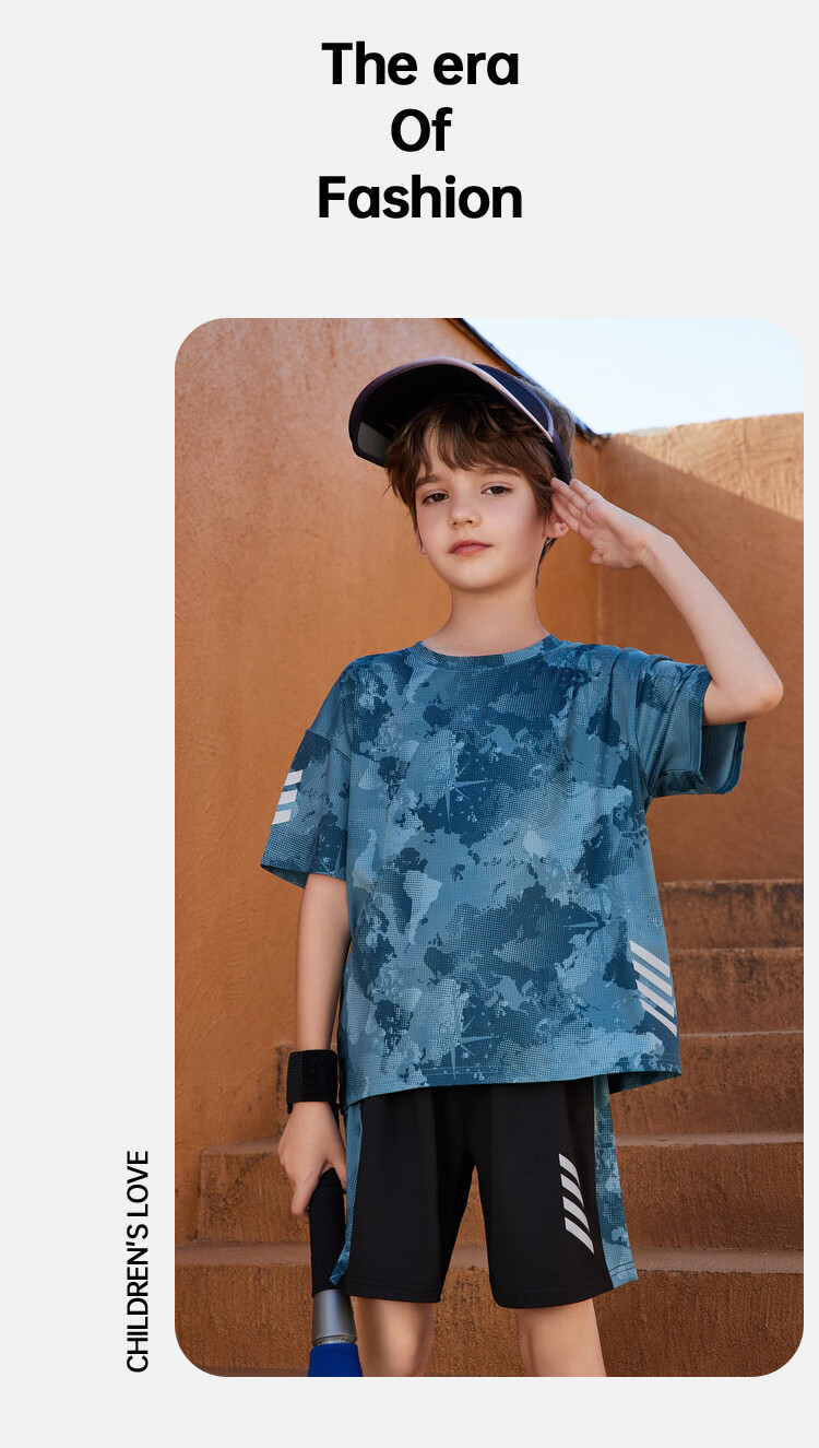 ASK JUNIOR Children's Clothing Set, Boys' Summer Thin Breathable Short-Sleeve T-Shirt And Shorts, Sports Running Two-Piece Set, Tennis Outfit 9