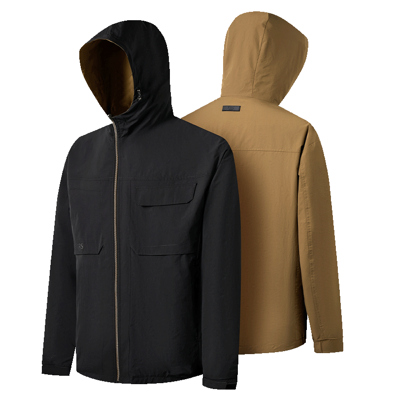 FIRS Double-Sided Hooded Jacket for Men, Spring And Autumn Zipper Windproof Rainproof Adjustable Outdoor Commuter Coat